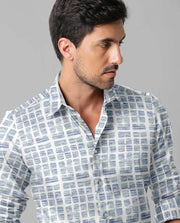 Blue and White Mini Checks Printed Casual Full Sleeve Shirt For Men With Pocket